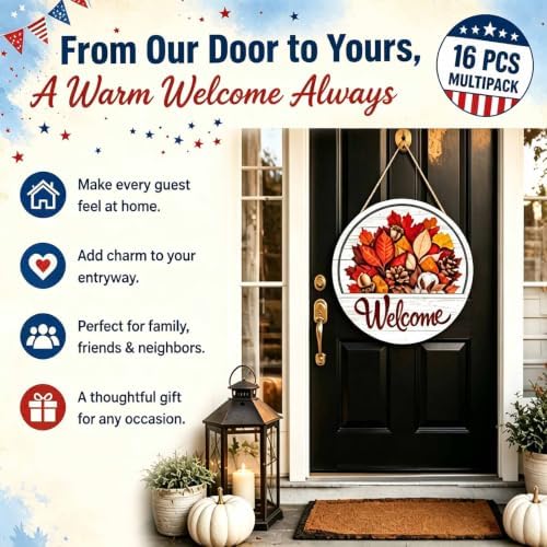 16 Pcs Interchangeable Welcome Sign for Front Door, Wood Hanging Decor，1 - Image 2