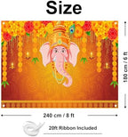 Avezano Indian Pooja Traditional Backdrop Indian Religious Festival Marigold Banner Orange Flower Marriage Hindu Curtain Bridal Shower Wedding Party Decorations Banner (8x6ft) - Image 2