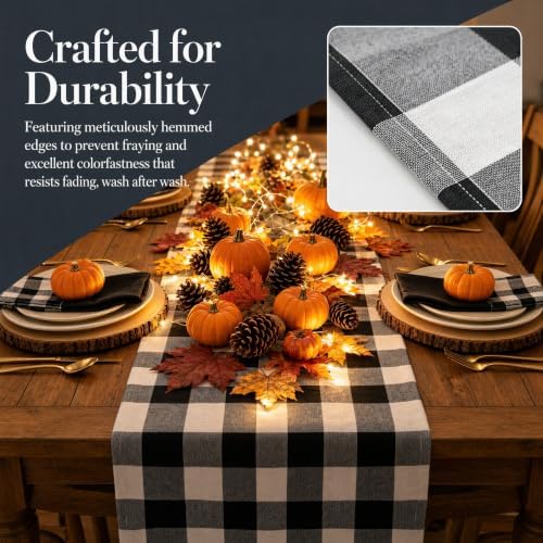ShinyBeauty 4 Packs Black & White Plaid Table Runners 13x72”Christmas Decor - Image 3