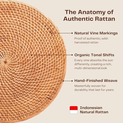 4-Pack Rattan Placemats - 13-inch Round Placemats (Stained Brown) - Woven Place Mats, Round Table Mats - Wicker Chargers for Dinner Plates, Plate Chargers Boho - Image 4