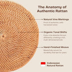 2-Pack Rattan Placemats - 13-inch Round Placemats (Stained Brown) - Woven Place Mats, Round Table Mats - Wicker Chargers for Dinner Plates, Plate Chargers Boho - Rattan Décor - Image 3
