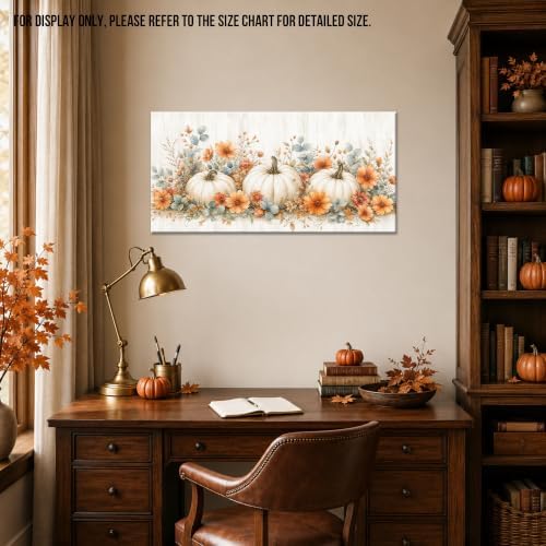 WAXWHELK Pumpkin Fall Canvas Wall Art, White Pumpkins and Orange Flowers Autumn Painting Pictures, Rustic Farmhouse Artwork for Living Room Bedroom Thanksgiving Home Decor (12"x24") - Image 4