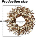 Handmade Fall Wreath for Front Door, 24 Inch Autumn Wreath with Eucalyptus Leaves & Cream White Flowers, Grapevine Wreath, Rustic Thanksgiving Decor for Indoor Outdoor Porch Wall Home Entryway - Image 2