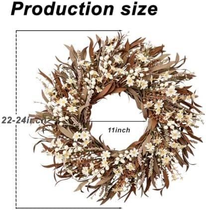 Handmade Fall Wreath for Front Door, 24 Inch Autumn Wreath with Eucalyptus Leaves & Cream White Flowers, Grapevine Wreath, Rustic Thanksgiving Decor for Indoor Outdoor Porch Wall Home Entryway - Image 2