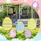 Yuntau 5 Pcs Easter Wooden Porch Sign Large Easter Egg Standing Porch Sign Decoration Farmhouse Rustic Outside Decorations for Outdoor Party Lawn Garden Yard Entryway - Image 4