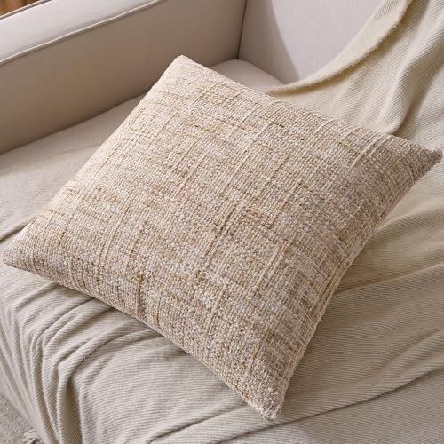 AmHoo Pack of 2 Chenille Textured Throw Pillow Cover, 500GSM Boho Farmhouse Decorative Couch Pillow Covers for Modern Home Decor Bed Sofa Living Room 20 x 20-Inch Light Brown - Image 3