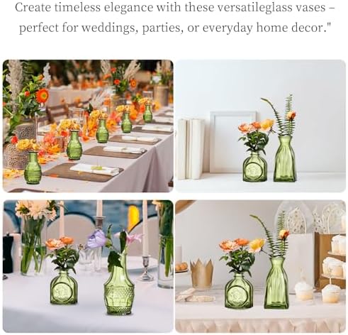 Glass Bud Vases Set of 32 - Green Assorted Small Mini Glass Vases for Flowers, Crystal Vintage Vase Set, Bulk Centerpieces for Table Décor, Wedding, Home and Events (Green, 32 Pcs) - Image 2