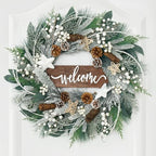 24 Inch Winter Wreaths for Front Door Outside- Pinkpuii Artificial Outdoor Christmas Wreath with Pinecones,White Berries and Welcome Sign,Xmas Holiday Winter Decorations for Home Farmhuse Door Decor - Image 6