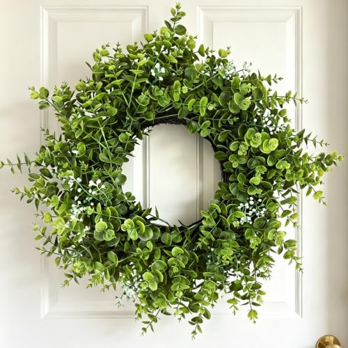 24in Boxwood Wreath for Front Door, Green Wreaths,Greenery Summer Wreath for All Season,Farmhouse, Outdoor, Porch, Garden, Wedding Decor by SHOWEROSE