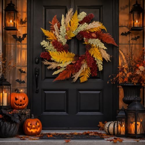 24 inch Fall Wreaths for Front Door, Containing Pine Cones and Wheat Ears - Image 6
