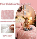 Erosebridal Pink Christmas Comforter Set Queen Girly Romantic Snowflake Duvet Insert Princess Winter Quilt Girls Modern Style Bedding Set Bedroom Decor Pink Floral Bedding Set & 2 Pillowcases - Image 2