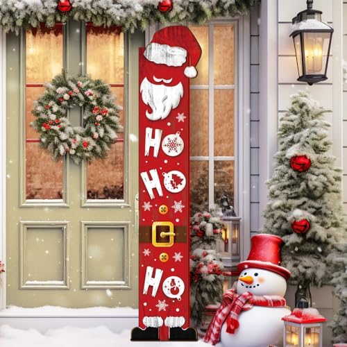 SmoothNovelty Christmas Wooden Porch Sign 47'' Merry Christmas Welcome Porch Signs for Front Door Home Xmas Tree Snowman Wooden Vertical Standing Decor for Garden Yard Party Decor(Santa Claus) by SmoothNovelty
