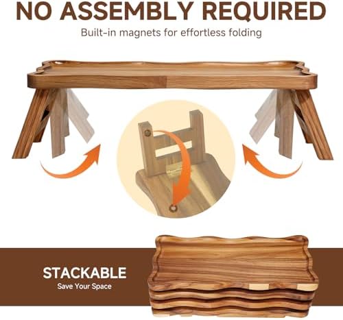 4 Tiered Serving Tray for Party Acacia Wood Foldable Tiered Tray Stand - Image 4