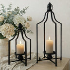 12.5" & 16.5" Timeless Cozy Decorative Lanterns Set of 2, Handcrafted Metal Iron Candle Holders, Farmhouse Elegance Fireplace Mantel Table Festive Gatherings Decor (Matte Black) by FenisamDecorYourChoice