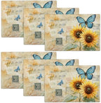Vintage Butterfly Sunflower Placemats Set of 6 Bless Home and All Who Enter Table Mats Place Mats Decor Imitation Linen Heat Resistant Tablecloth for Dining Kitchen Party Restaurants 12''x18'' by gkmaolt