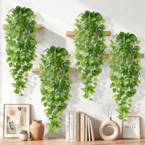 4Pcs Fake Hanging Plants, Potted Artificial Plants Hanging Pothos Greenery by Yastouay