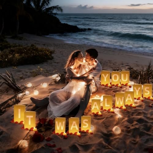 It Was Always You Decorations – Romantic Decoration Kit with Light Up Letters, 30 Tea Light Candles, 2000 Rose Petals, 10 Balloons – Luminary Bags for Anniversary Surprise - Image 4
