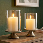 Set of 2 Hurricane Candle Holder Set with Glass Dome & Iron Base - Image 4
