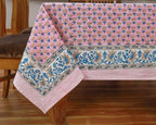 72x108 Inches Rectangle Hand Block Printed Cotton Tablecloth, Pink Blue Floral Table Cloths Washable, Indian Table Linen for Halloween Christmas Outdoor Thanksgiving Gifts Home Decor Dinning Outdoor - Image 4