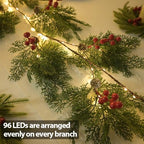 2025 New 6.56FT Christmas Garland Lights with 96 LED 8 Flash Modes Battery Operated Cypress Garland with Timer Lighted Xmas Pine Garland Christmas Decor for Mantle Fireplace Table Stairs Holiday - Image 2