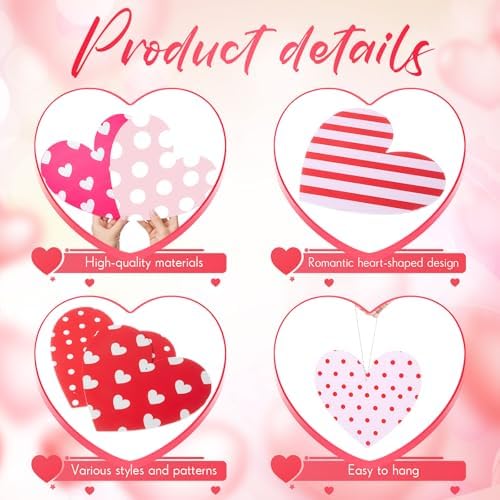 RattanView 12 Pcs Large Outdoor Valentine's Day Decorations Heart Hanging Decor 12'' and 10'' Red Pink White Tree Ornaments Plastic Love Tags with String Outdoor Lawn Yard for Valentine's Day Party - Image 3
