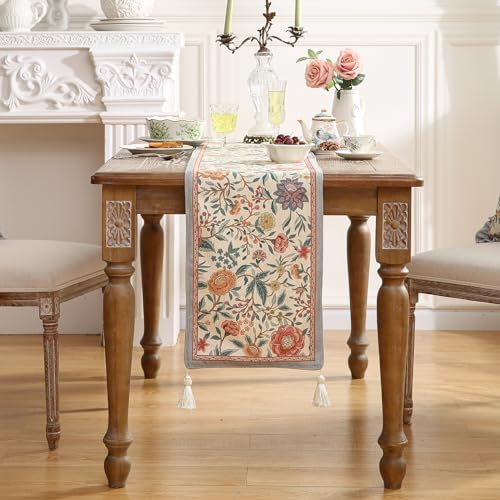 bilin gaier Designer Vintage Linen Table Runner,71"x12"-Flowershadow - Image 2