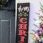 Glitzhome 42" H Lighted Wooden Black Christmas Porch Sign, Rustic Merry Christmas Vertical Porch Décor, Standing Hanging Holiday Party Signs Wall Door Decorations for Xmas - Image 4