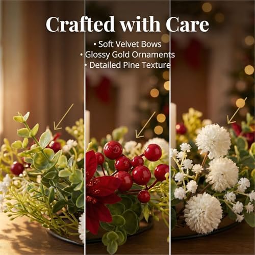 MOYEE Christmas Candle Holder Wreath Single 14 inch, Christmas Candle Ring - Image 2