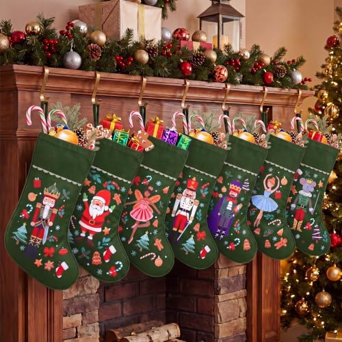 Tatuo 7 Packs Christmas Stockings Personalized Customized 18 Inches Hanging Stockings, Santa Claus Mouse King Sugar Plum Fairy Soldiers Clara Nc King for Xmas Tree Fireplace Family Holiday Decor by Tatuo