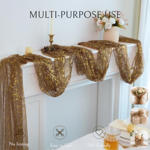 Snowkingdom 6Pcs 10Ft Coffee Gold Gauze Sheer Table Runner - Image 6