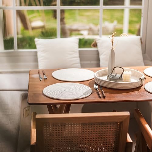 7-Piece Round Cotton Rope Placemats & Holder, Warm Ivory - Image 3