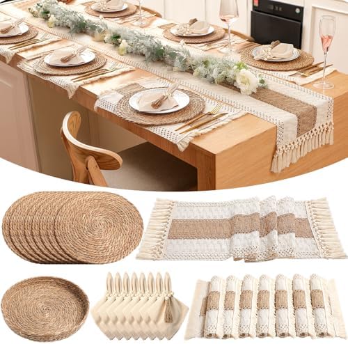 8 Sets Dining Table Decoration Boho Placemat, Khaki, 12x108 by Gandeer