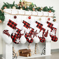 LUBOT Set of 8 Christmas Stocking(20inch) Silhouette Buffalo Red Plaid/Rustic/Farmhouse/Country Cotton Fireplace Hanging Xmas Stockings Decorations for Family Holiday Season Decor by LUBOT