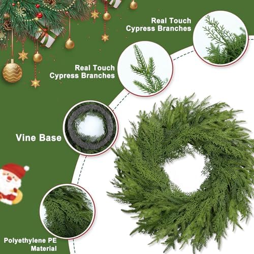 26 Inch Christmas Wreath, Christmas Wreaths for Front Door, Artificial Pine Wreath for Table Wall Window Indoor Outdoor Christmas Decoration - Image 4