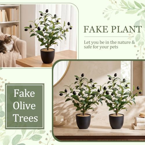 Giegxin 2 Pack 15.8 Inch Small Artificial Olive Tree Indoor 40cm Faux Olive Plant with Black Pot for Home Office Room Table Modern Decor - Image 6