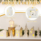Newtay 7 Pcs White Ceramic Christmas Village Houses with Lights Sets - Image 3