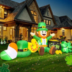 8FT St Patricks Day Inflatables Outdoor Decorations,Inflatable Leprechaun with Clover & Gold Coins Combo Blow Up Yard Decorations for Holiday Party Yard Lawn Garden - Image 4