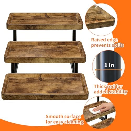 3 Tier Serving Tray for Party, Wood Cupcake Stand with Sturdy Metal Frame - Image 4