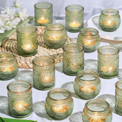 30pcs Assorted Green Votive Candle Holders Bulk, Fall Baby Wedding Shower Decorations,Tealight Candle Holder for Table Centerpieces Decorations, Boho Tea Party Decor, Bridal Shower Gifts for Guests by DEVI