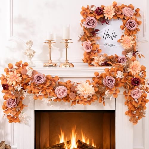 Waipfaru 2Pcs Fall Garland, 11Ft Eucalyptus Garland with Flowers - Image 5