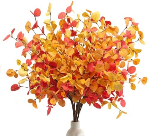 Artificial Fall Eucalyptus Stems, 12 Pcs 27.5 Inch Fake Fall Leaves Branches for Vase, Autumn Thanksgiving Home Wedding Decor (12PCS) by ILLUMINEW