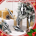 Soaoo 6 Pcs 6.3 in Black and White Mercury Glass Finial Christmas Ornaments - Image 3
