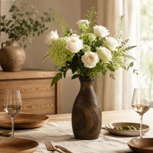 Living Room Decor Flower Vase，Black Farmhouse Decor Wood Vases Aesthetic,Office Flower Pot for Desk, Rustic Coffee Table Bookshelf Laundry House Decorations,Kitchen and Accessories - Image 4
