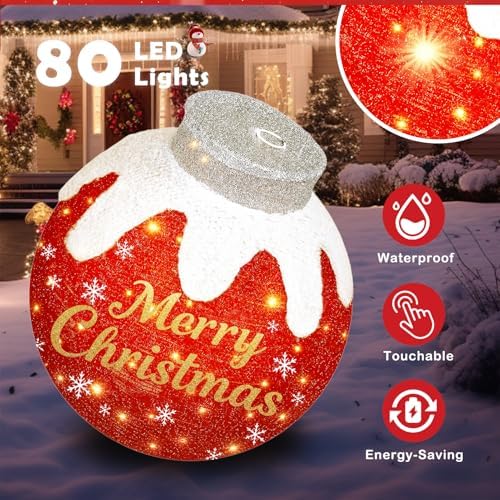 3 Pcs Outdoor Christmas Ornaments, Pop Up Lighted Ball with DIY Sticker - Image 5