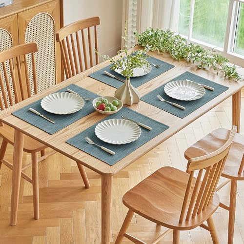 Softalker Faux Linen Cloth Placemats Set of 12-12 x 18 Inch, Light Blue by Softalker