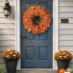 21" Fall Artificial Hydrangea Flower Wreath for Front Door Decor(Orange) - Image 4