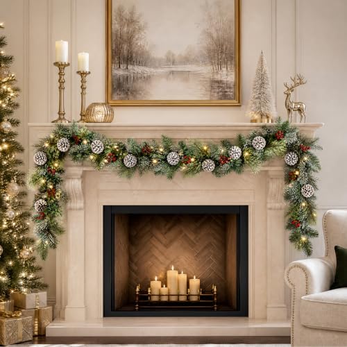 9ft Flocked Pre-Lit Artificial Christmas Garland with Lights - Image 3