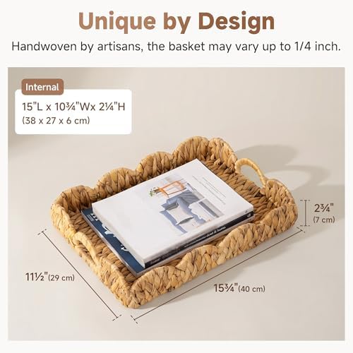 StorageWorks Scalloped Basket Tray, Rectangular Wicker Scalloped Tray - Image 4