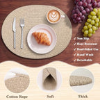 Oval Woven Cotton Placemats Set of 6, Thick Braided Rope Table Mats, 17 x 13 Inches Large Non Slip Heat Resistant Place Mats for Dining Table, Farmhouse Boho Hot Pads for Kitchen Decor (6, Brown) - Image 3
