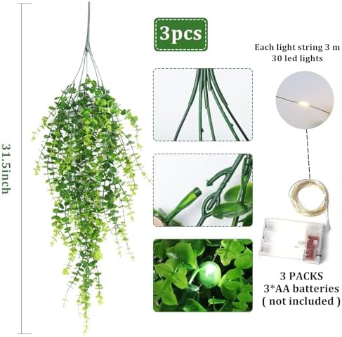 RECUTMS Hanging Plants Outdoor UV Resistant Faux Draping Green Plants 3Pack - Image 2